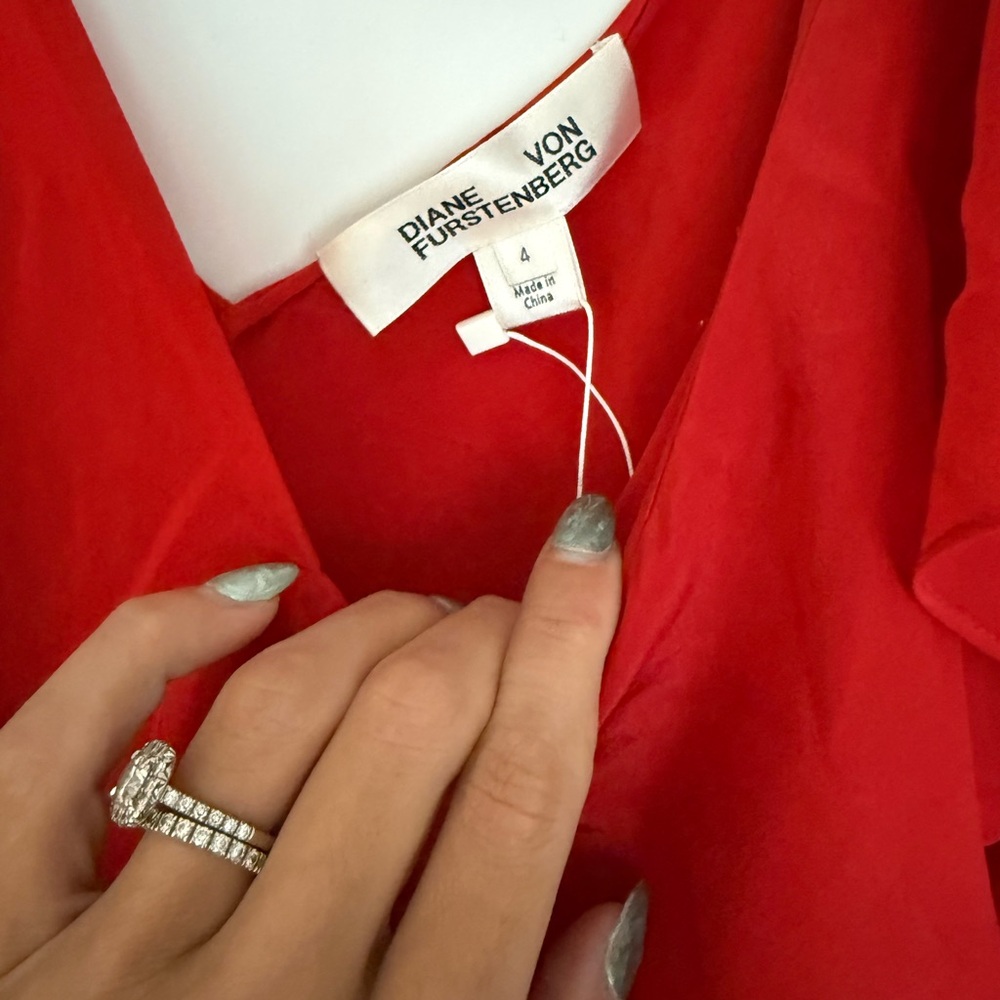 NWT Diane Von Furstenberg One-Shoulder Red Ruffle Blouse Top 4 - Picture 4 of 6